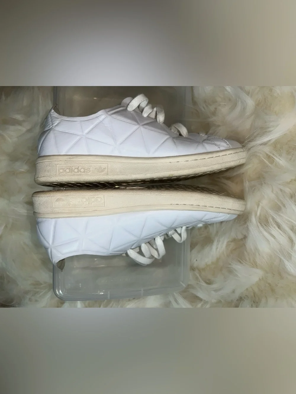 adidas Stan Smith Polygone Triple White Leather Sneakers Men’s Size 5/Women’s 7